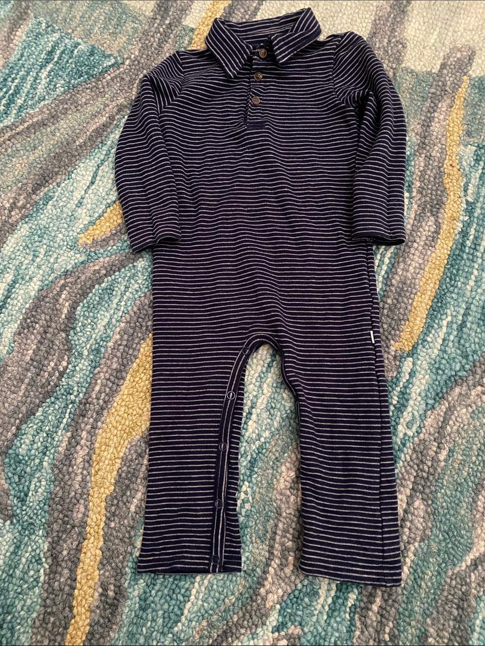 Little sleepies Navy Stripe Collared jumpsuit Romper